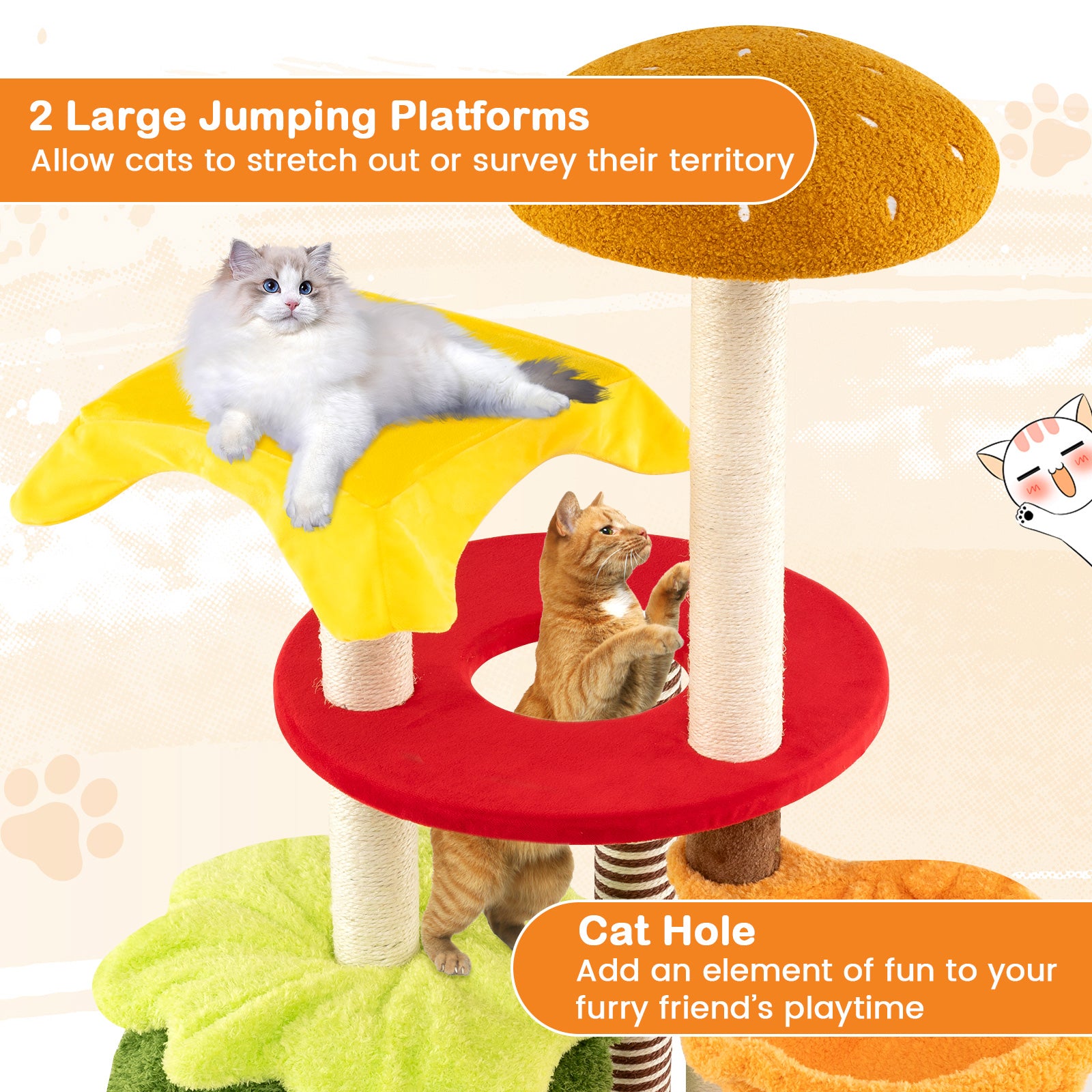 46 Inch Tall Cat Tree, Multi-Level, Padded Perch, Hanging Basket Bed, Yellow Cat Trees Condos & Scratchers at Gallery Canada