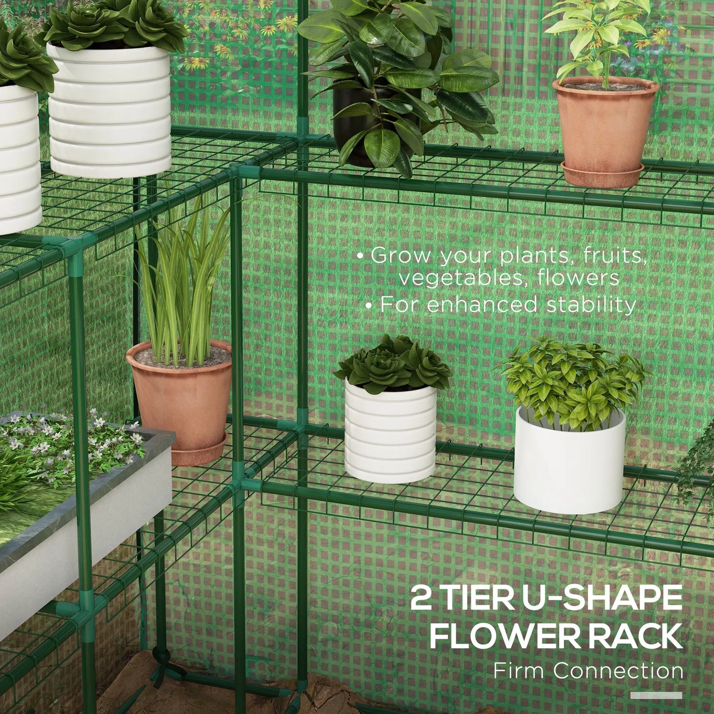 Portable Walk-In Greenhouse, 4.6' x 4.7', 2 Tier U-Shaped Shelves, Green