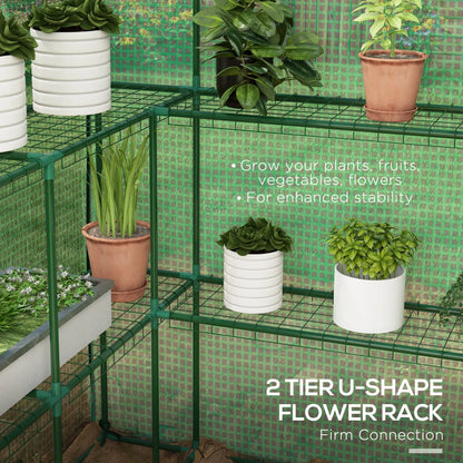 Portable Walk-In Greenhouse, 4.6' x 4.7', 2 Tier U-Shaped Shelves, Green
