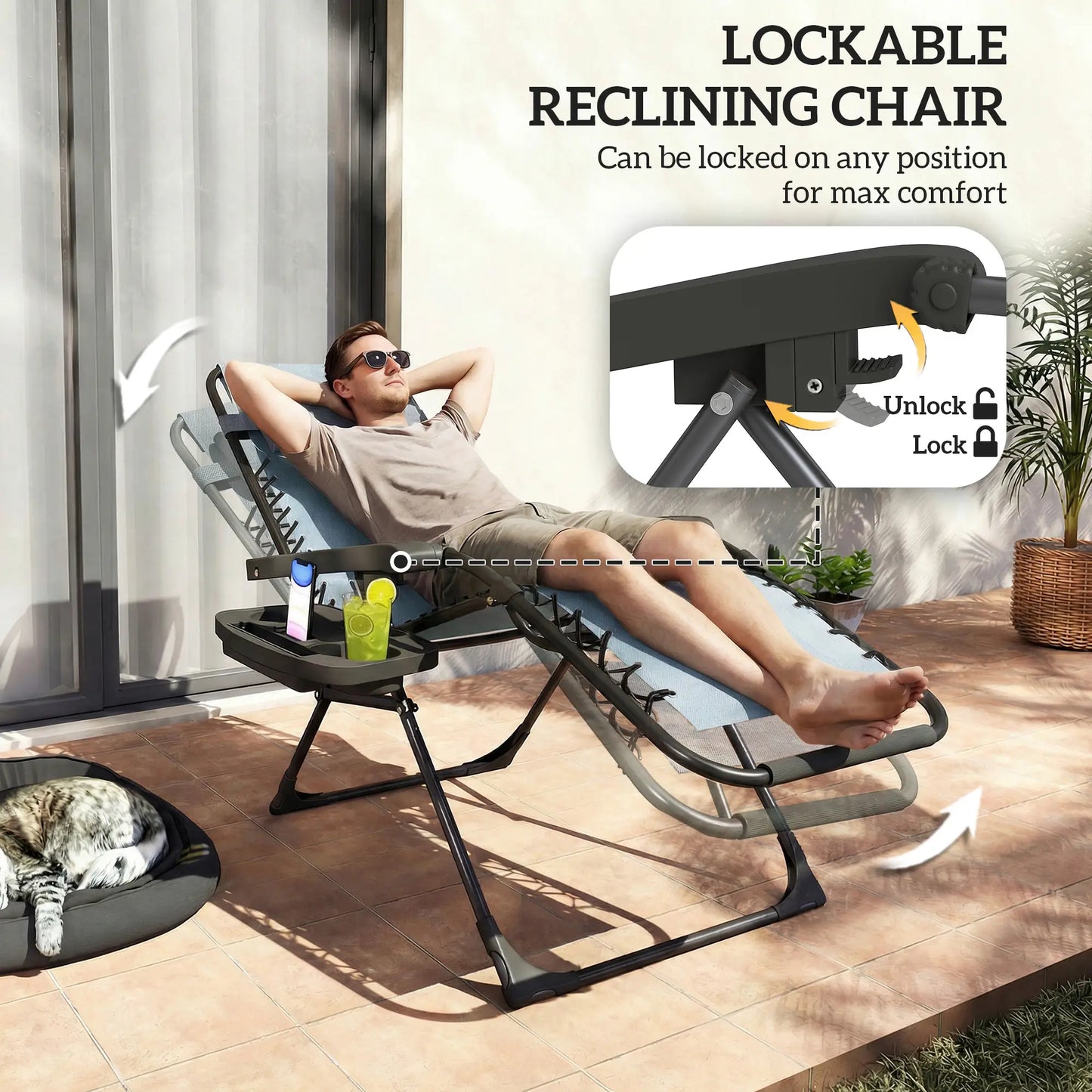 Zero Gravity Chair Set Of 2, Folding Reclining Outdoor Lounge Chair, Light Grey Lounger Chairs at Gallery Canada