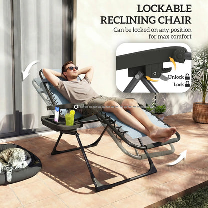 Zero Gravity Chair Set Of 2, Folding Reclining Outdoor Lounge Chair, Light Grey Lounger Chairs at Gallery Canada