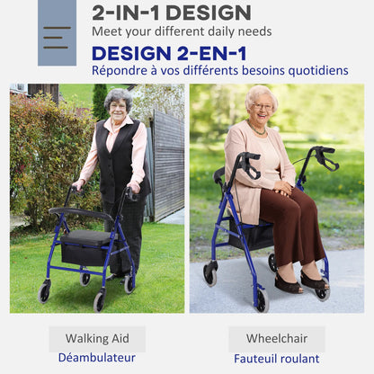 Folding Aluminum Rollator Walker, Adjustable Height, Cushioned Seat, Storage Bag, 2 Barker Wheels, Blue Knee Walker & Wheelchair Ramps at Gallery Canada
