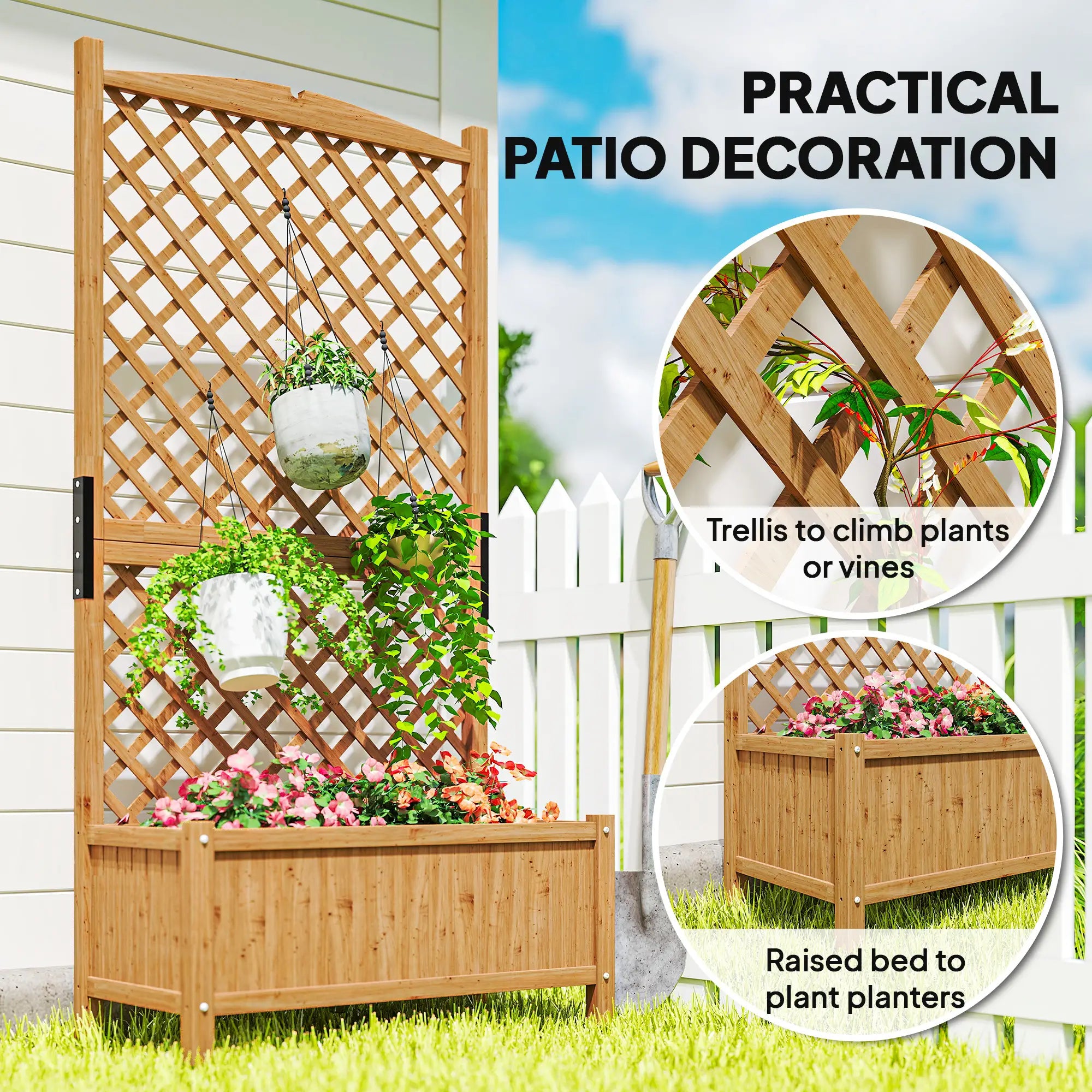 Wooden Raised Garden Bed With Trellis, 35.4