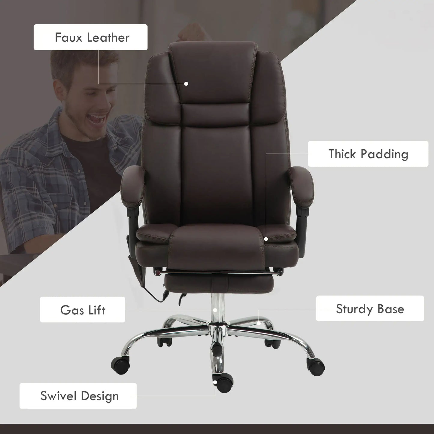 Massage Office Chair, Reclining Executive Chair, 6-Point Vibration, Footrest, Dark Brown Massage Chairs at Gallery Canada