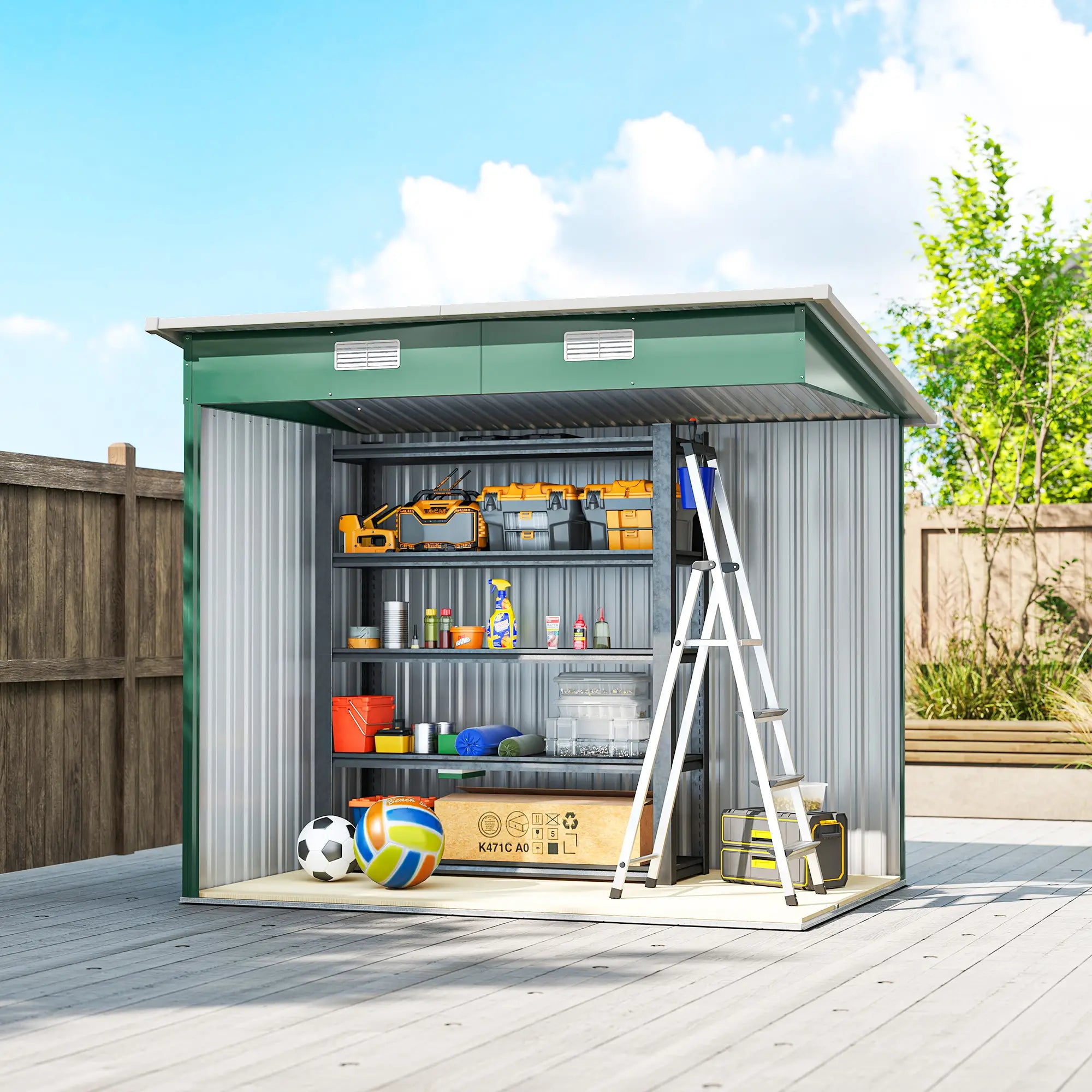 7'x 4' Metal Patio Storage Shed, Garden Tool Utility, Green Sheds at Gallery Canada