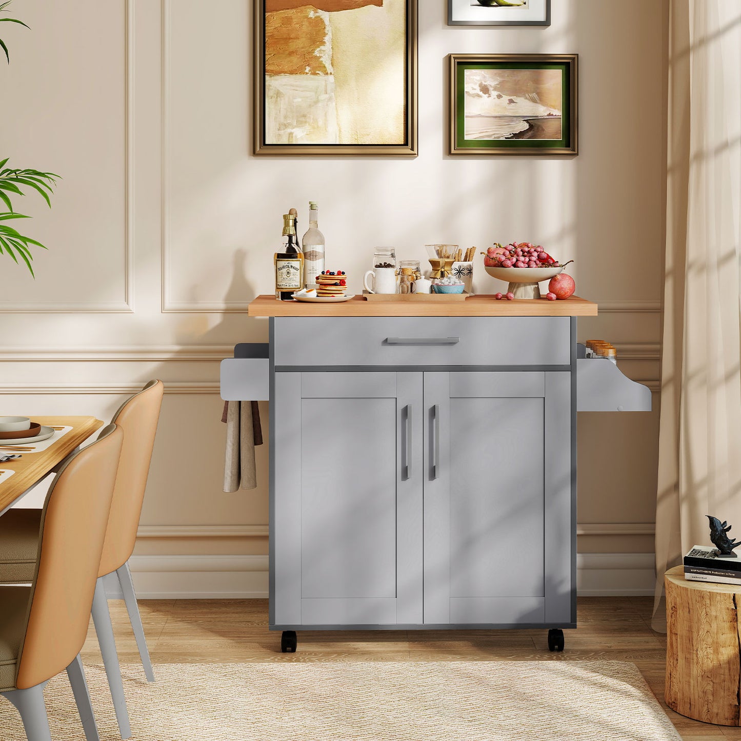 Rolling Kitchen Island Cart with Towel and Spice Rack, Gray Kitchen Islands & Carts at Gallery Canada