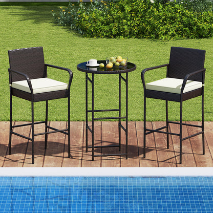 3 Piece Outdoor Bar Set with 2 Seat Cushions for Porch Yard, White Patio Bar Furniture at Gallery Canada