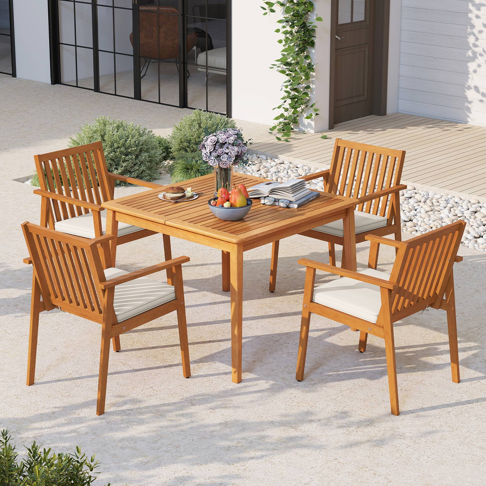 2 Pieces Patio Dining Chairs Outdoor Acacia Wood Chairs with Removable Padded Cushion, Natural Patio Dining Chairs at Gallery Canada