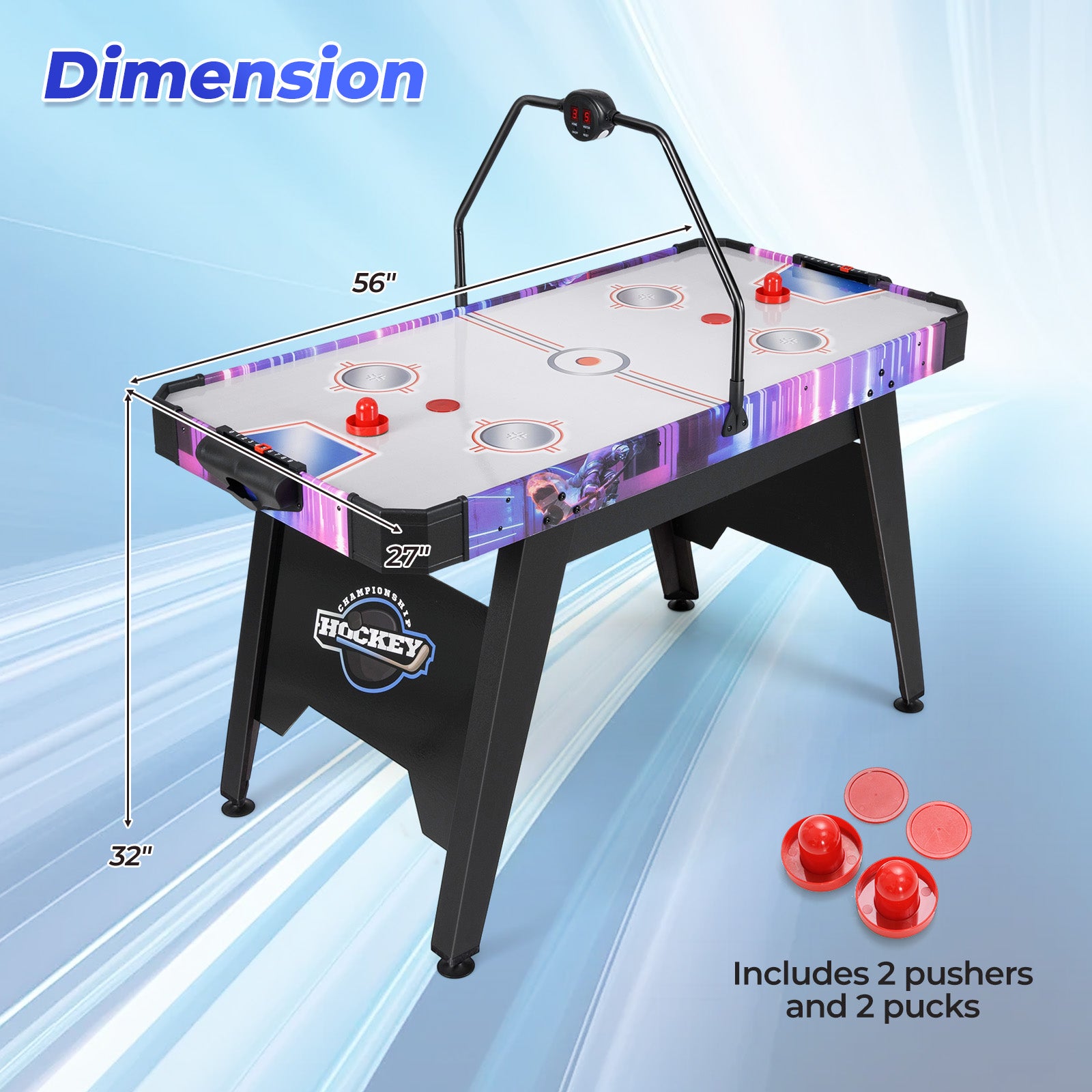 56 Inch Air Hockey Table, LED Digital Scoreboard, 12V Motor, White Game Room at Gallery Canada