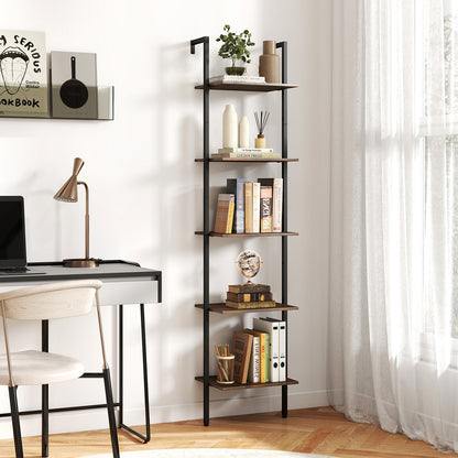 5 Tier Wall Mount Ladder Shelf with Anti-Tipping Kits for Home Office, Rustic Brown Bookcases at Gallery Canada
