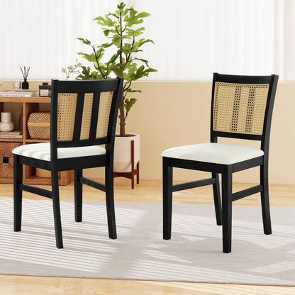 Farmhouse Rattan Dining Chair Set of 2 with Rubber Wood Legs and Cane Back, Beige Dining Chairs at Gallery Canada