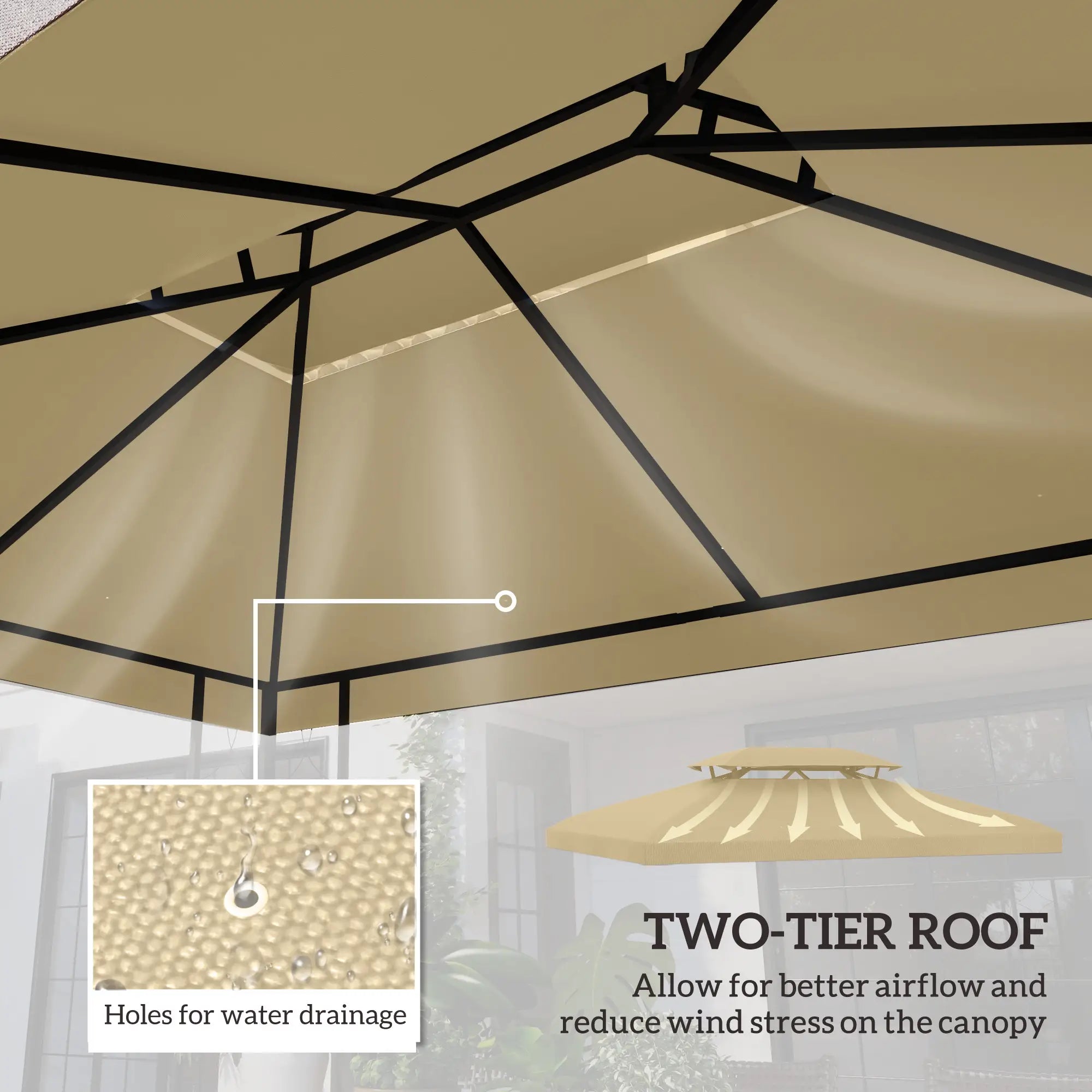 13' x 10' Gazebo Cover, 2 Tier Top, Garden, Patio, Outdoor, Beige Gazebo Canopy Replacement at Gallery Canada