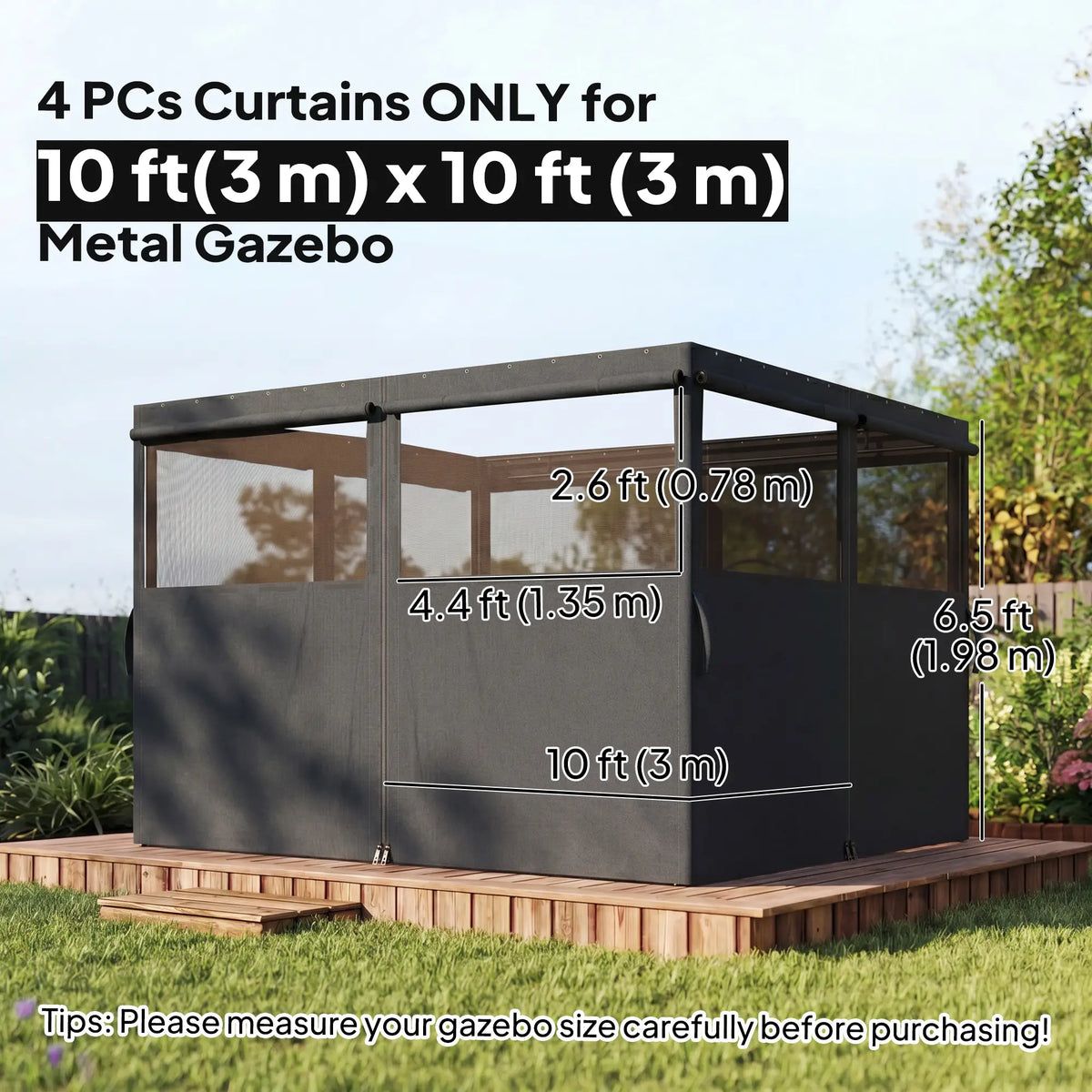 10' x 10' Gazebo Sidewall Set, 4 Panels, Windows, Doors, Dark Grey