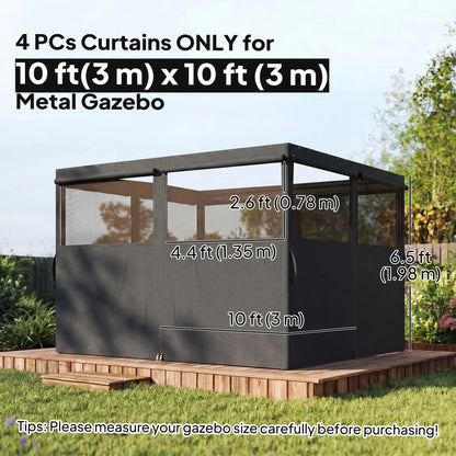 10' x 10' Gazebo Sidewall Set, 4 Panels, Windows, Doors, Dark Grey