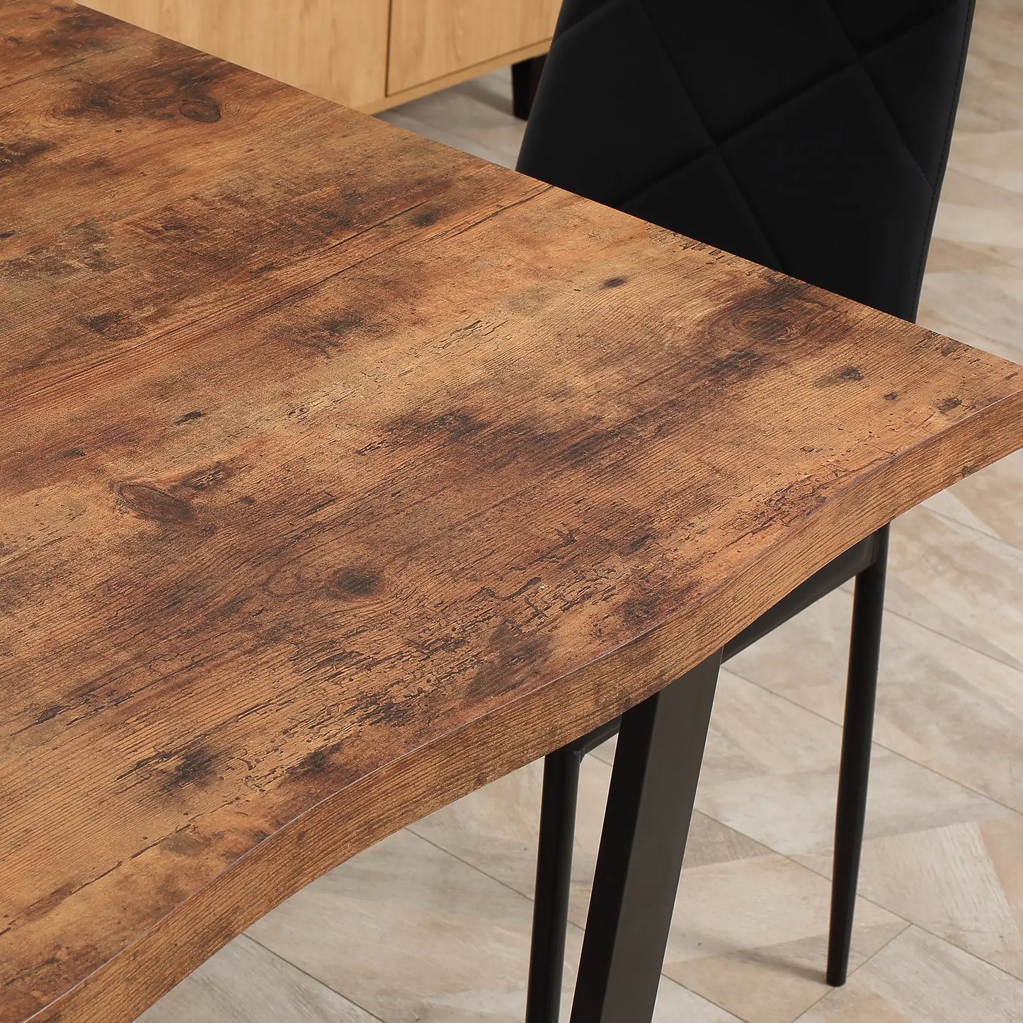 63" Industrial Dining Table, Wave-Edged Tabletop, Steel Legs, Rustic Brown, Brown Bar Tables & Dining Tables at Gallery Canada