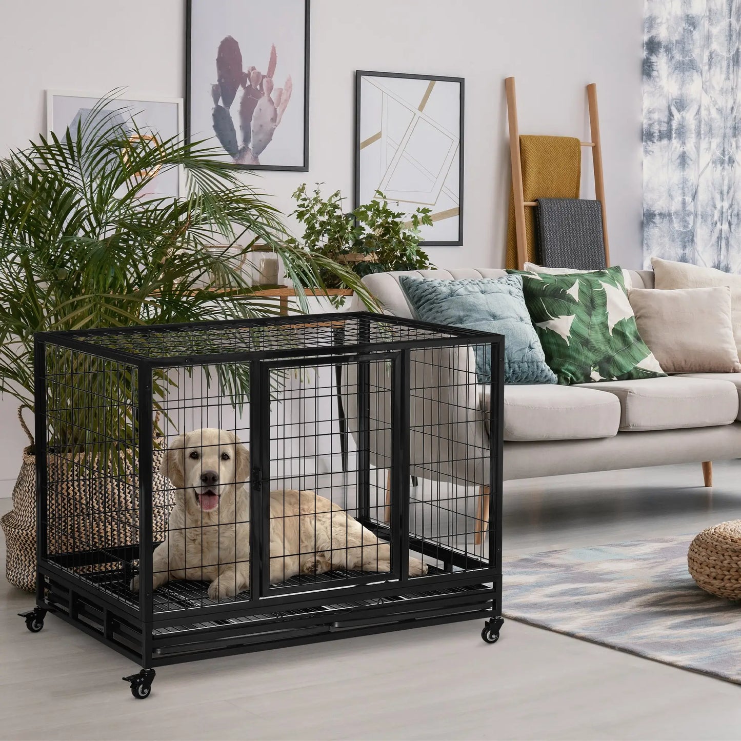 Heavy Duty Dog Crate, Large, 43" x 30" x 32", Two Doors, Lockable Wheels, Removable Tray Houses, Kennels & Pens at Gallery Canada