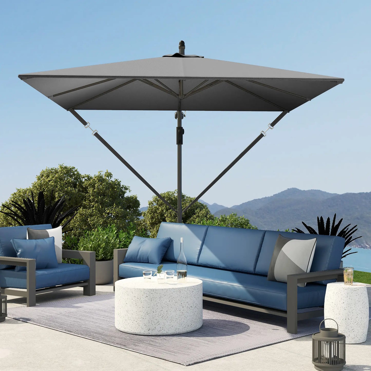 Patio Offset Umbrella, Crank Parasol With Base, Cover, Wind Securing, Khaki Offset Cantilever Umbrellas at Gallery Canada
