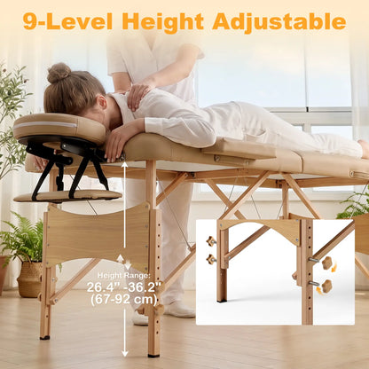 Height Adjustable Professional Salon Spa Facial Couch Bed, Portable Folding Massage Table, Light Brown Portable Massage Tables at Gallery Canada