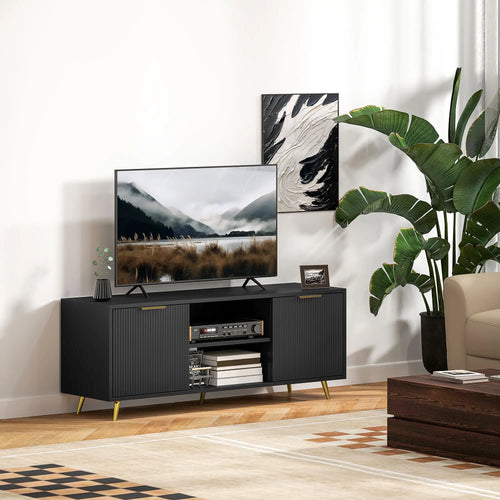 TV Stand for 55 Inch TV, Modern Cabinet with Shelves, Black