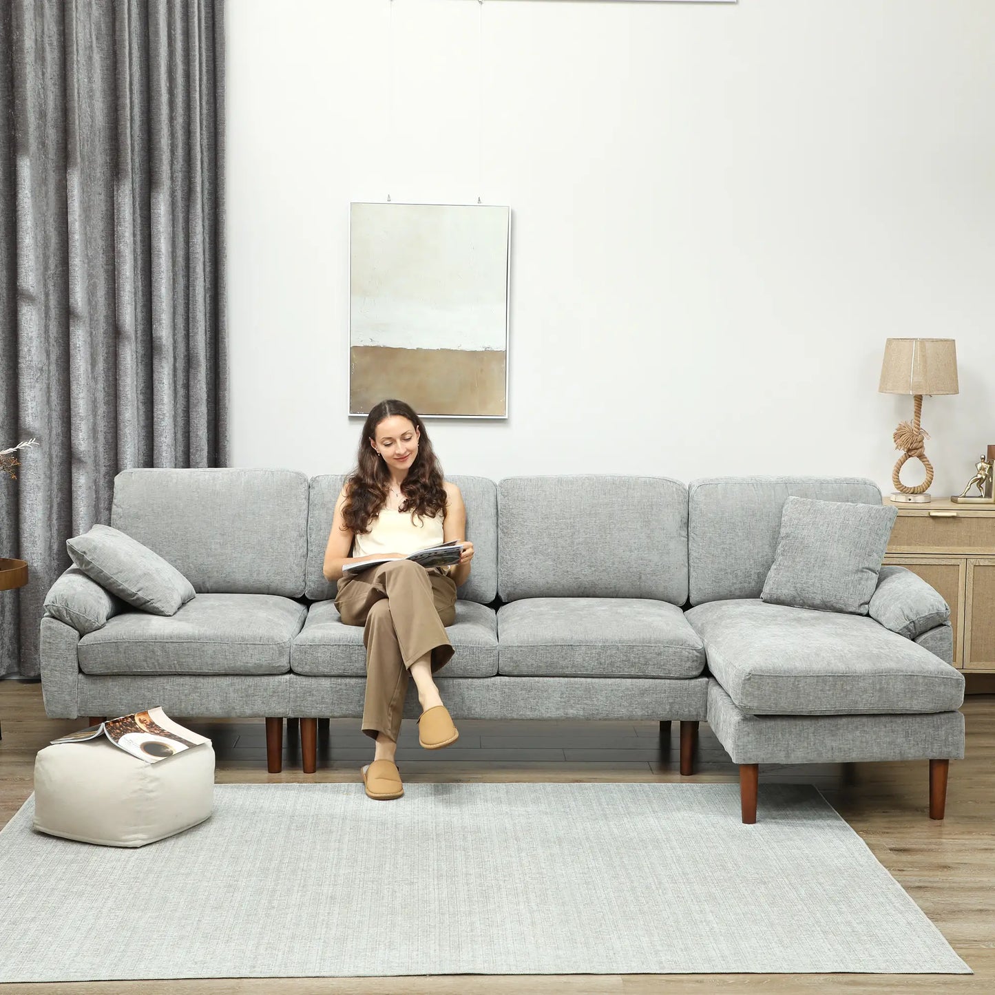 L-Shape Sofa, Modern Sectional Couch with Chaise Lounge, Grey 3-Seater Sofas at Gallery Canada