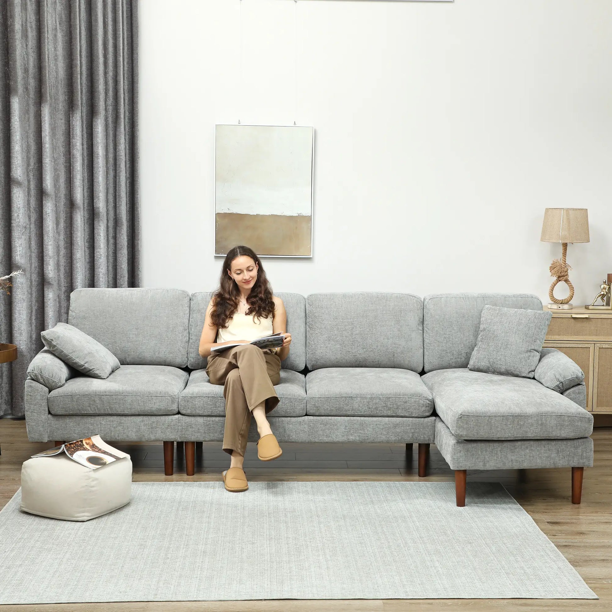 L-Shape Sofa, Modern Sectional Couch with Chaise Lounge, Grey 3-Seater Sofas at Gallery Canada