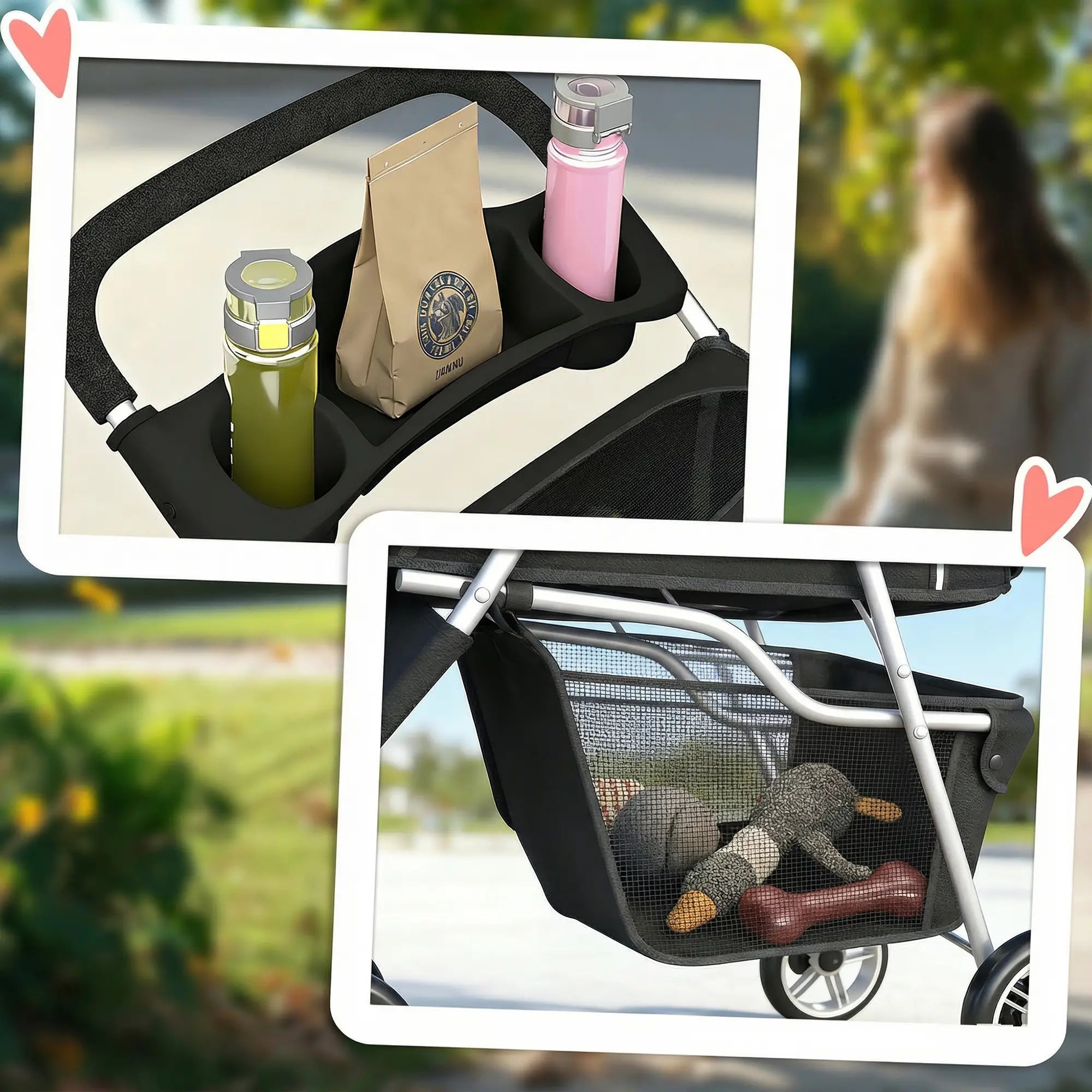 3 Wheel Foldable Dog Stroller, Storage Basket, Adjustable Canopy, Black Dog Bike Trailers & Strollers at Gallery Canada