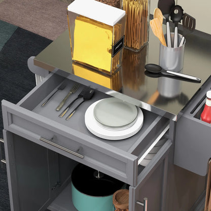 Kitchen Island, Stainless Steel Top, Rolling Cart with Drawer, Grey Kitchen Islands & Kitchen Carts at Gallery Canada