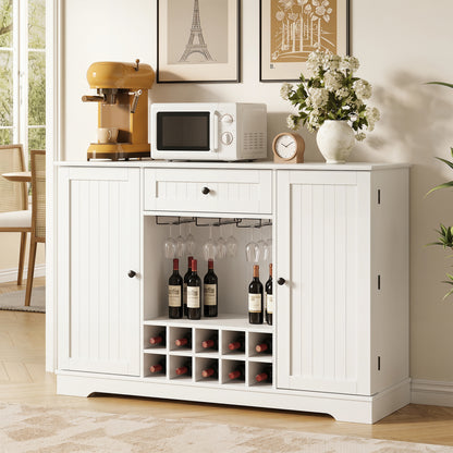 47.2 In Sideboard Cabinet, 10-Bottle Wine Rack, White