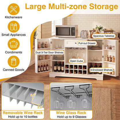 47.2 In Sideboard Cabinet, 10-Bottle Wine Rack, White