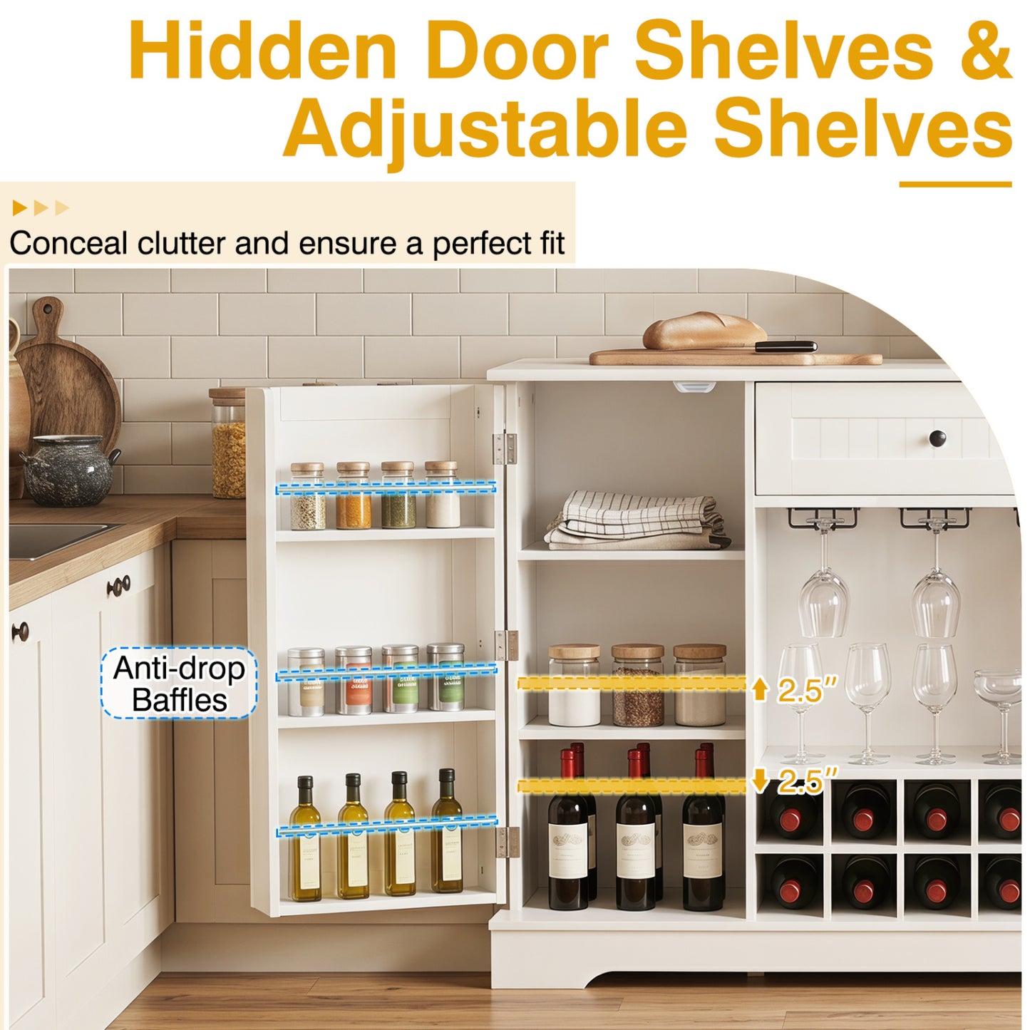 47.2 In Sideboard Cabinet, 10-Bottle Wine Rack, White