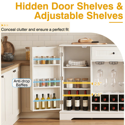 47.2 In Sideboard Cabinet, 10-Bottle Wine Rack, White