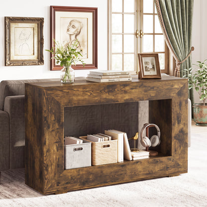 Table console de ferme à 2 niveaux, étagère ouverte, brun rustique