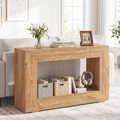 Table console de ferme à 2 niveaux avec étagère, naturelle, 47 pouces