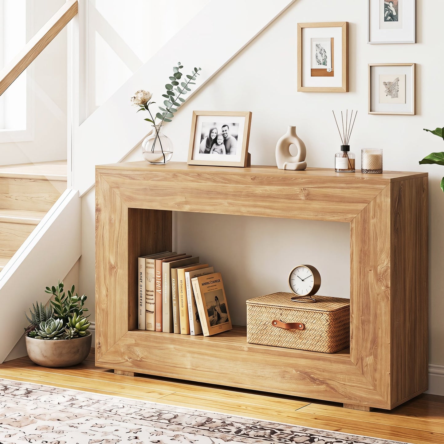 Table console de ferme à 2 niveaux avec étagère, naturelle, 47 pouces