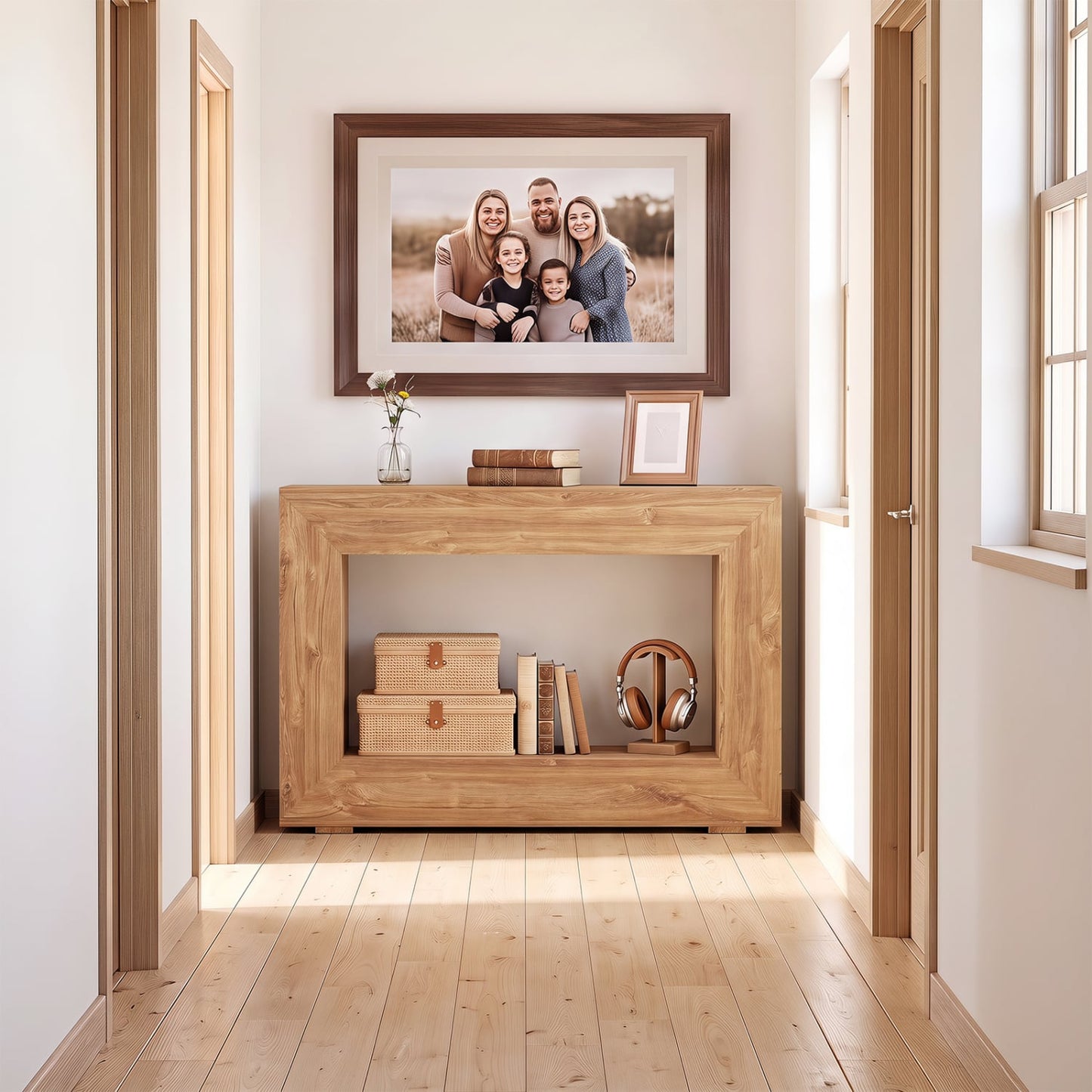 Table console de ferme à 2 niveaux avec étagère, naturelle, 47 pouces