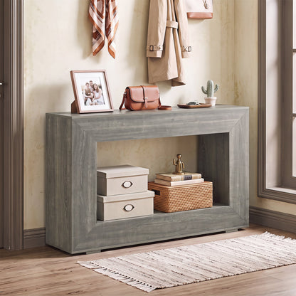 Table console de ferme à 2 niveaux, étagère de rangement ouverte, chêne