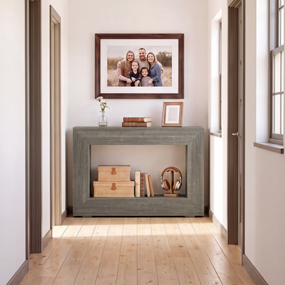Table console de ferme à 2 niveaux, étagère de rangement ouverte, chêne