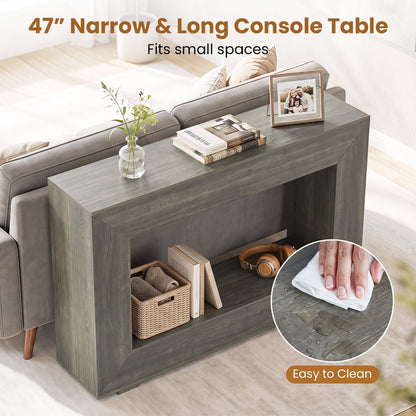 Table console de ferme à 2 niveaux, étagère de rangement ouverte, chêne