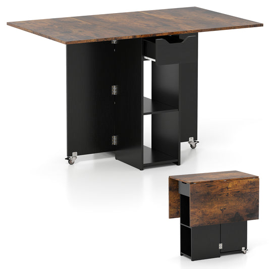 47.5 Inch Farmhouse Extendable Wooden Dinner Table with Lockable Wheels, Rustic Brown Dining Tables Rustic Brown at Gallery Canada