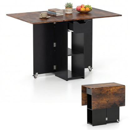 47.5 Inch Farmhouse Extendable Wooden Dinner Table with Lockable Wheels, Rustic Brown Dining Tables at Gallery Canada