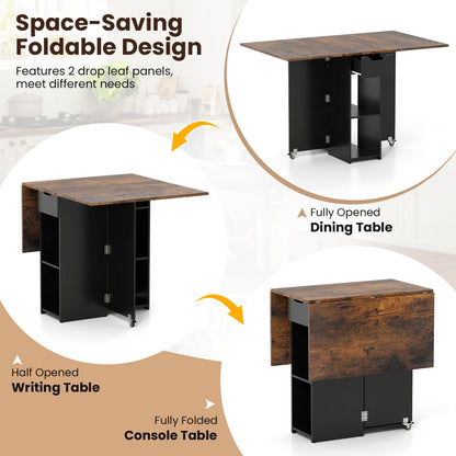 47.5 Inch Farmhouse Extendable Wooden Dinner Table with Lockable Wheels, Rustic Brown Dining Tables at Gallery Canada