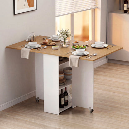 47.5 Inch Farmhouse Extendable Wooden Dinner Table with Lockable Wheels, White Dining Tables at Gallery Canada