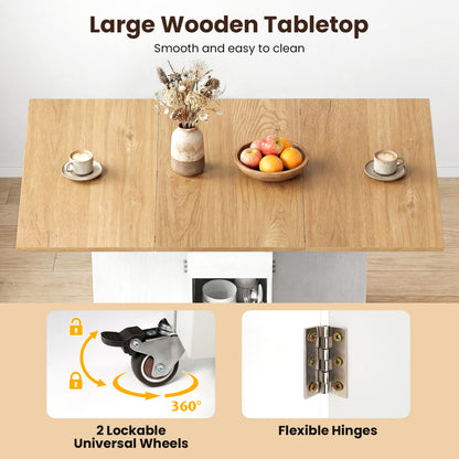 47.5 Inch Farmhouse Extendable Wooden Dinner Table with Lockable Wheels, White Dining Tables at Gallery Canada