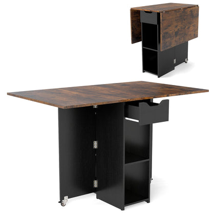 47.5 Inch Farmhouse Extendable Wooden Dinner Table with Lockable Wheels, Rustic Brown Dining Tables Rustic Brown at Gallery Canada