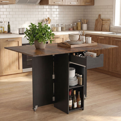 47.5 Inch Farmhouse Extendable Wooden Dinner Table with Lockable Wheels, Rustic Brown Dining Tables at Gallery Canada