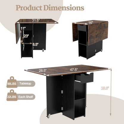 47.5 Inch Farmhouse Extendable Wooden Dinner Table with Lockable Wheels, Rustic Brown Dining Tables at Gallery Canada