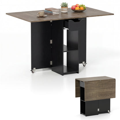 47.5 Inch Extendable Wooden Dinner Table, Lockable Wheels, Oak Dining Tables at Gallery Canada