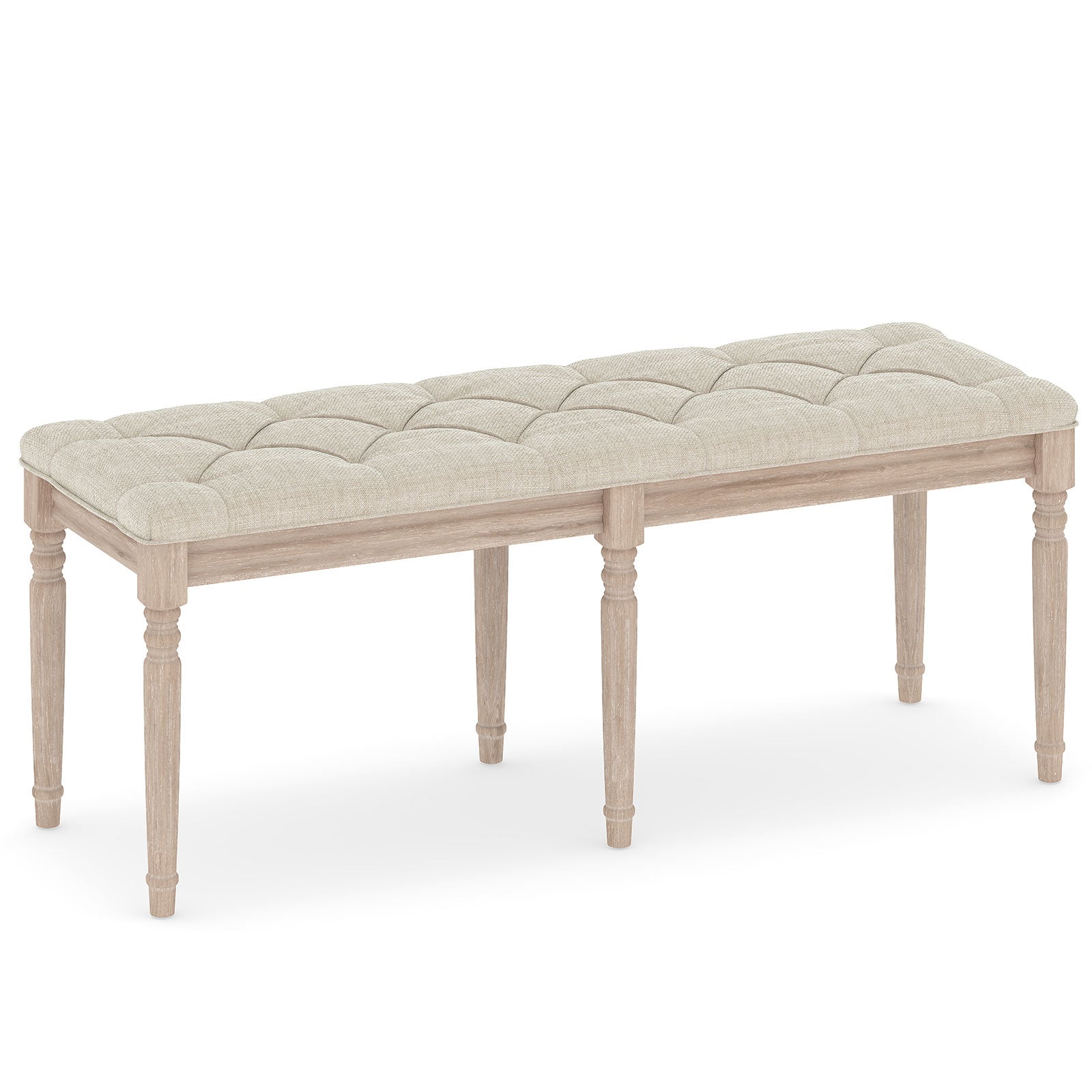 47.5 Inch Upholstered Bench with Carved Rubber Wood Legs and Padded Seat, Beige Shoe Racks & Storage Benches Beige at Gallery Canada