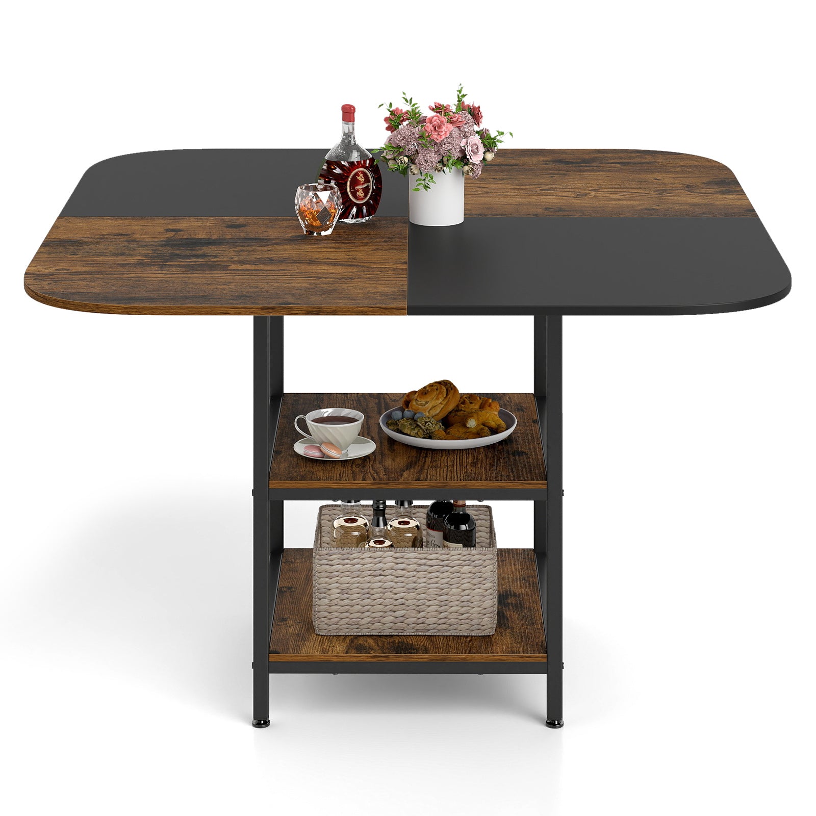 47.5 inch Modern Dining Table Square Kitchen Table with Mix-colored Tabletop, Rustic Brown Dining Tables Rustic Brown at Gallery Canada