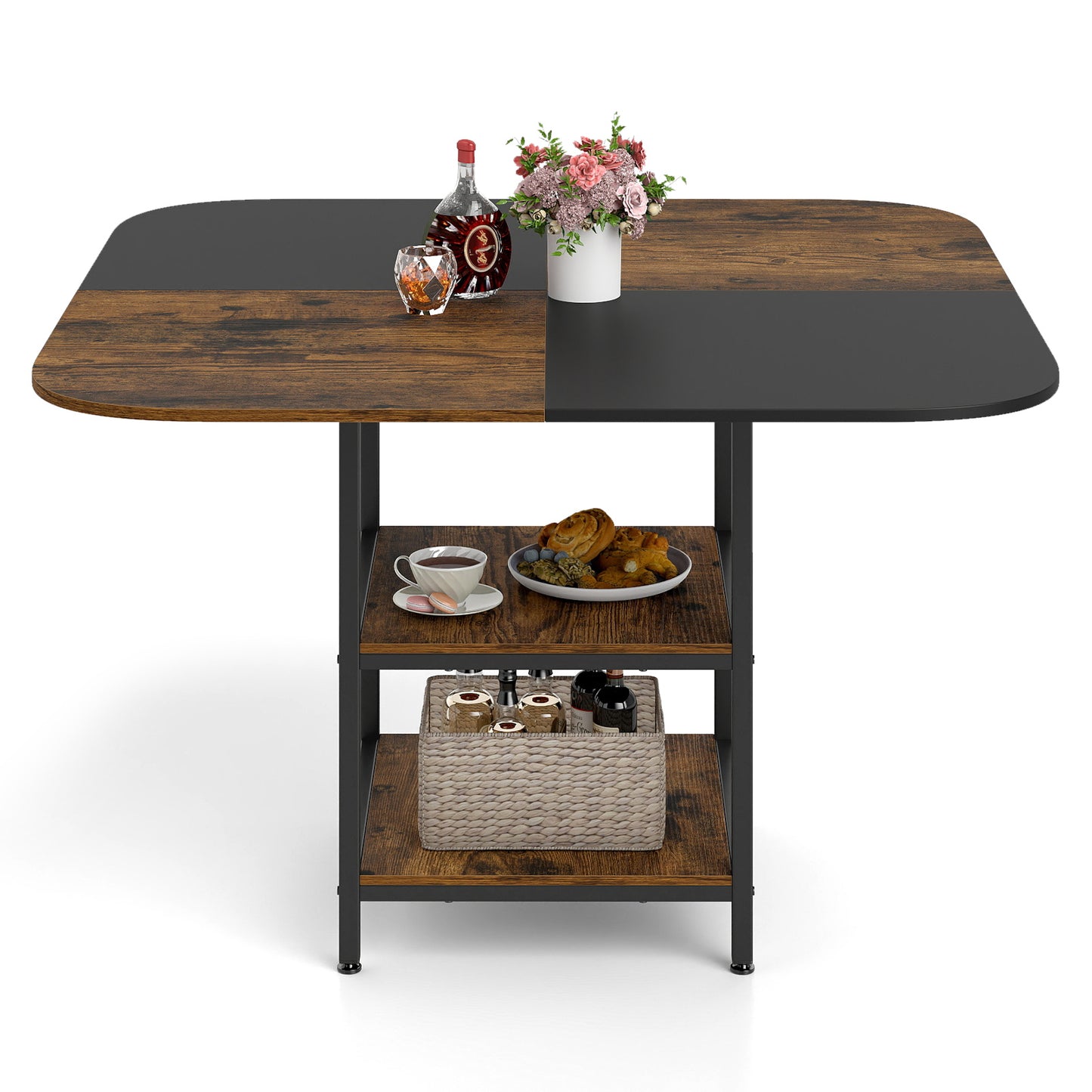 47.5 inch Modern Dining Table Square Kitchen Table with Mix-colored Tabletop, Rustic Brown Dining Tables Rustic Brown at Gallery Canada